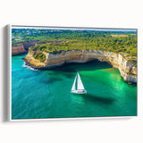 Framed canvas artwork depicting a stunning landscape of cliffs under a clear blue sky, showcasing natural beauty and tranquility, perfect for home decor.