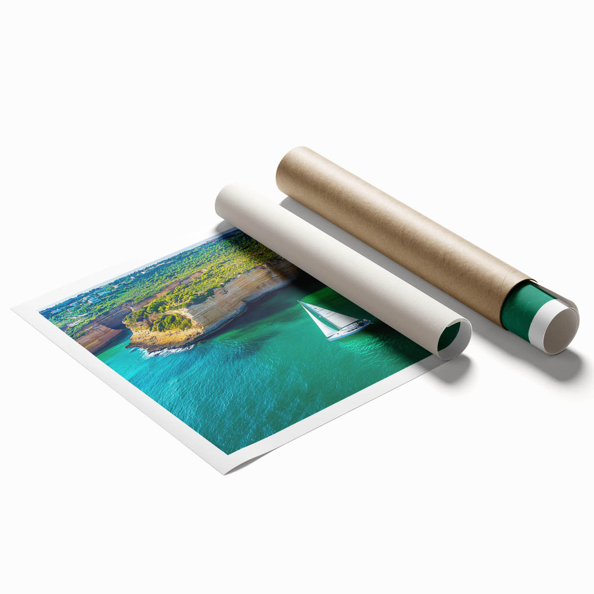Stunning rolled print of a dramatic cliff landscape showcasing vibrant colors and intricate details, ideal for home decor or art enthusiasts, packaged securely for delivery.