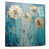 Acrylic Dining Room Artwork – Gold Floral Canvas for Modern Spaces