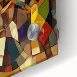 Close-up of an abstract figurative acrylic artwork on glass, showcasing vibrant colors and intricate textures, ideal for modern home decor and artistic expression.