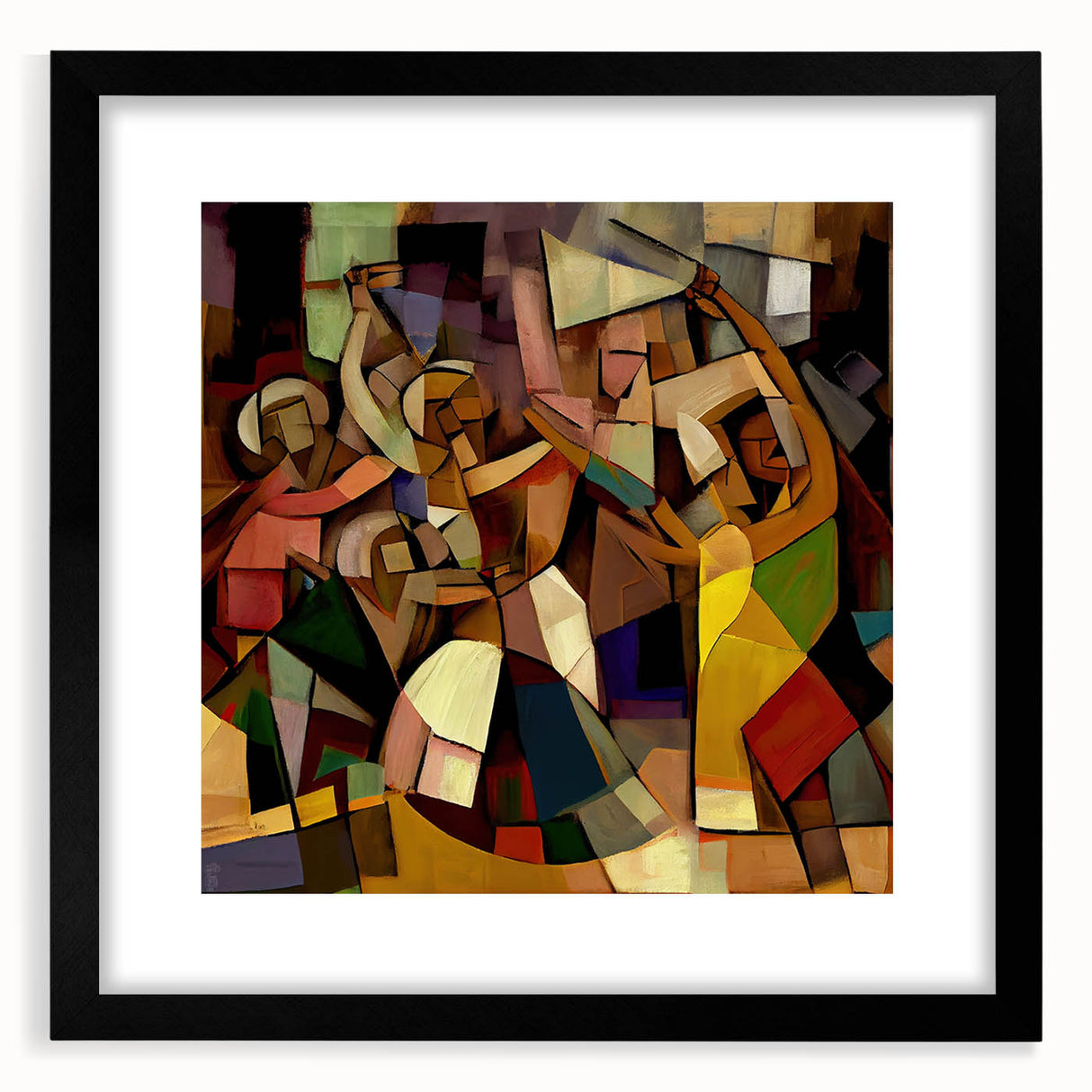 Black front view of an abstract figurative art frame with a mat, showcasing elegant modern design elements that enhance contemporary decor. Ideal for home or office styling.