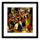 Black front view of an abstract figurative art frame with a mat, showcasing elegant modern design elements that enhance contemporary decor. Ideal for home or office styling.