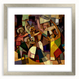 Abstract figurative art frame with a sleek silver finish and a mat, showcasing a modern design suitable for contemporary home decor. Ideal for enhancing living spaces.