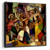 Framed abstract figurative canvas art in black, showcasing a modern design with intricate details, ideal for contemporary home decor and artistic expression.