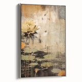 Framed canvas wall art featuring abstract floral design in vibrant colors with a sleek silver frame, showcasing modern decor ideal for contemporary interiors.