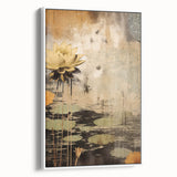 Framed abstract floral wall art in a white canvas with vibrant colors, showcasing delicate flower patterns, perfect for modern home decor.