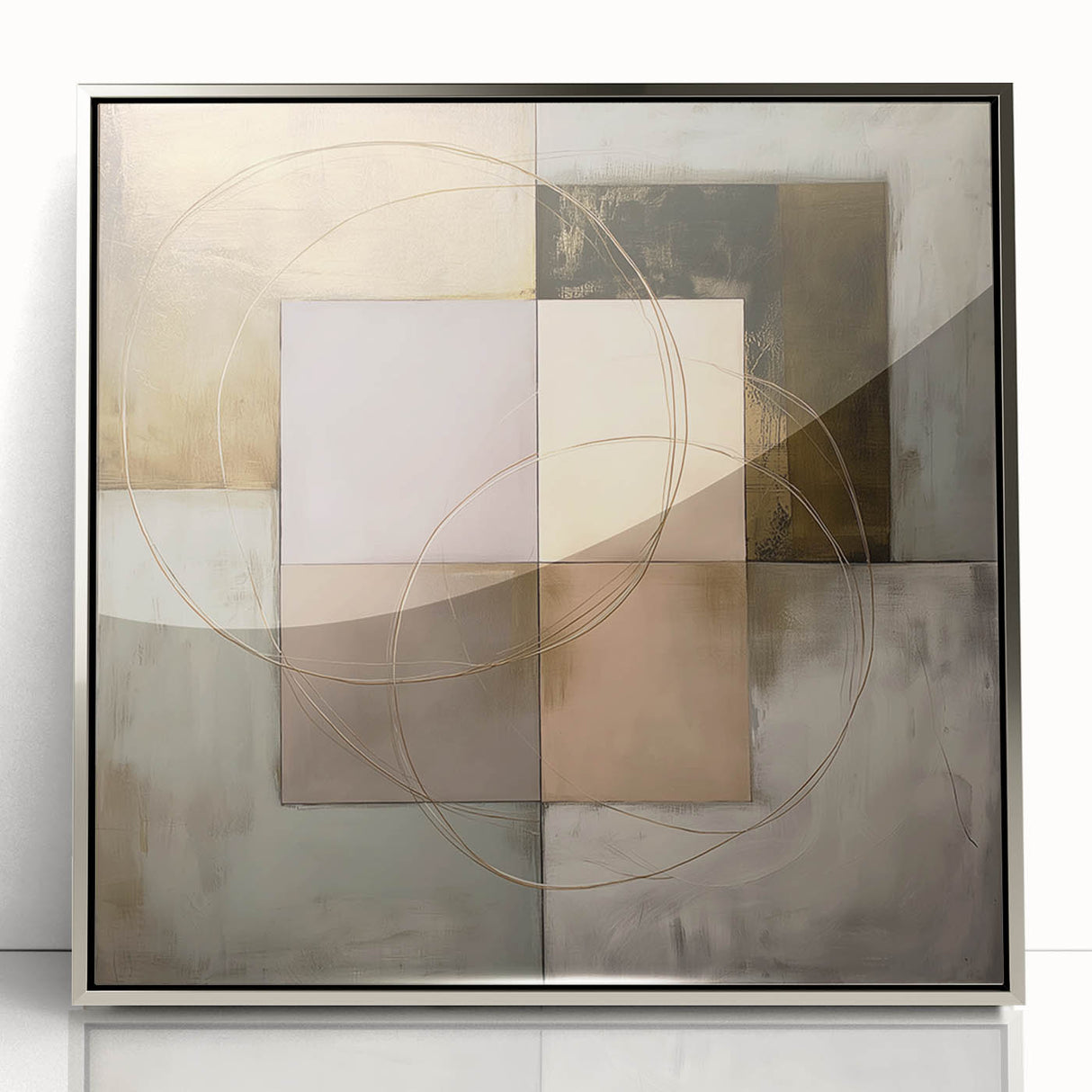 Framed abstract geometric acrylic art piece in silver tones, showcasing intricate designs and a modern aesthetic, perfect for contemporary home decor.