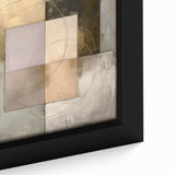 Close-up of an abstract geometric framed canvas featuring bold colors and intricate patterns, ideal for modern home decor, adding a vibrant artistic touch.