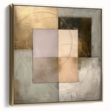 Abstract geometric framed canvas artwork in silver and gold tones, showcasing a modern design with sharp angles and dynamic shapes, perfect for contemporary home decor.