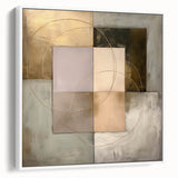 Abstract geometric framed canvas artwork showcasing a modern white design, positioned at a side view to highlight its clean lines and artistic depth. Perfect for contemporary home decor, this piece adds a touch of sophistication to any interior space.