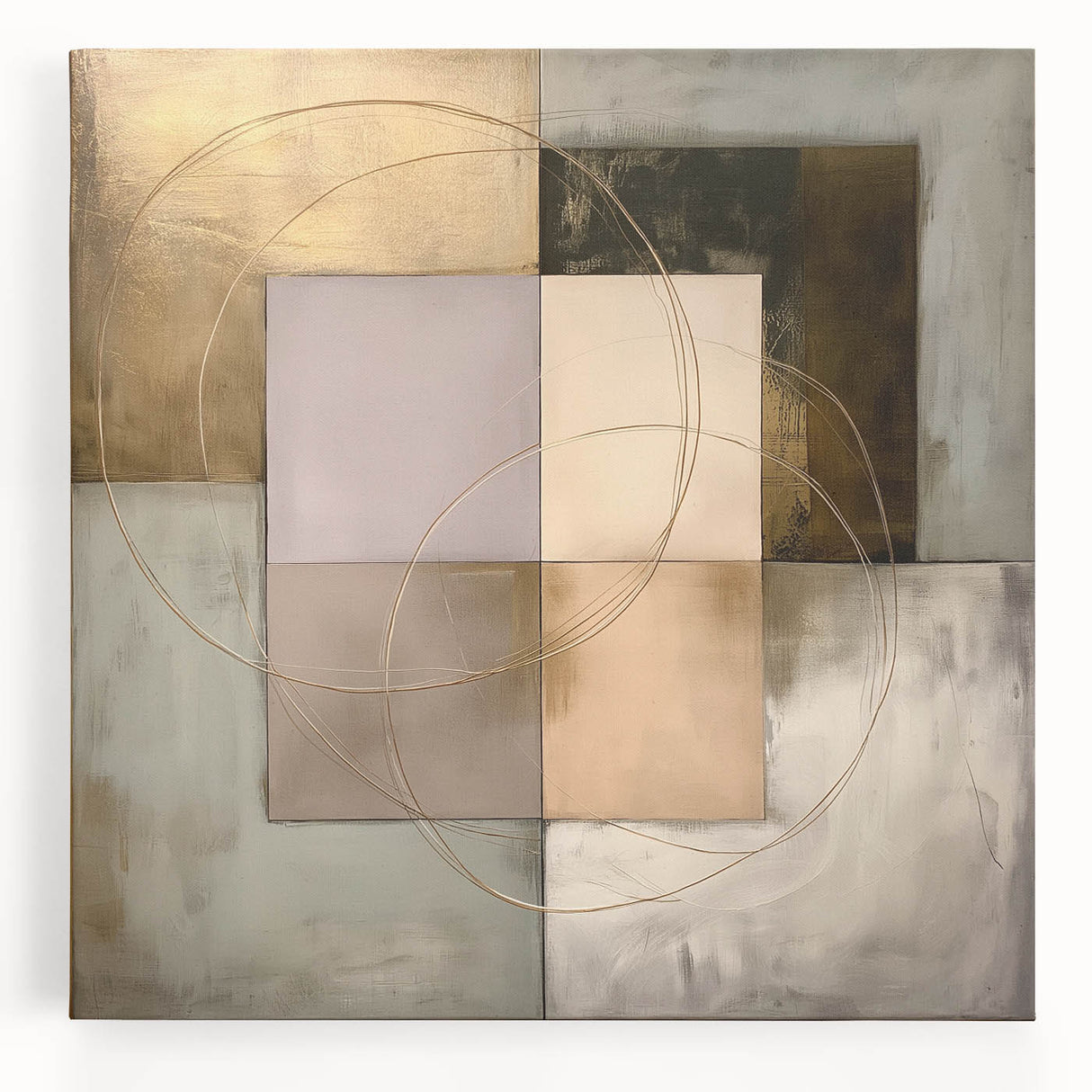 Abstract geometric stretched canvas art in vibrant colors, showcasing dynamic shapes and lines, perfect for modern home decor and adding artistic flair to any space.