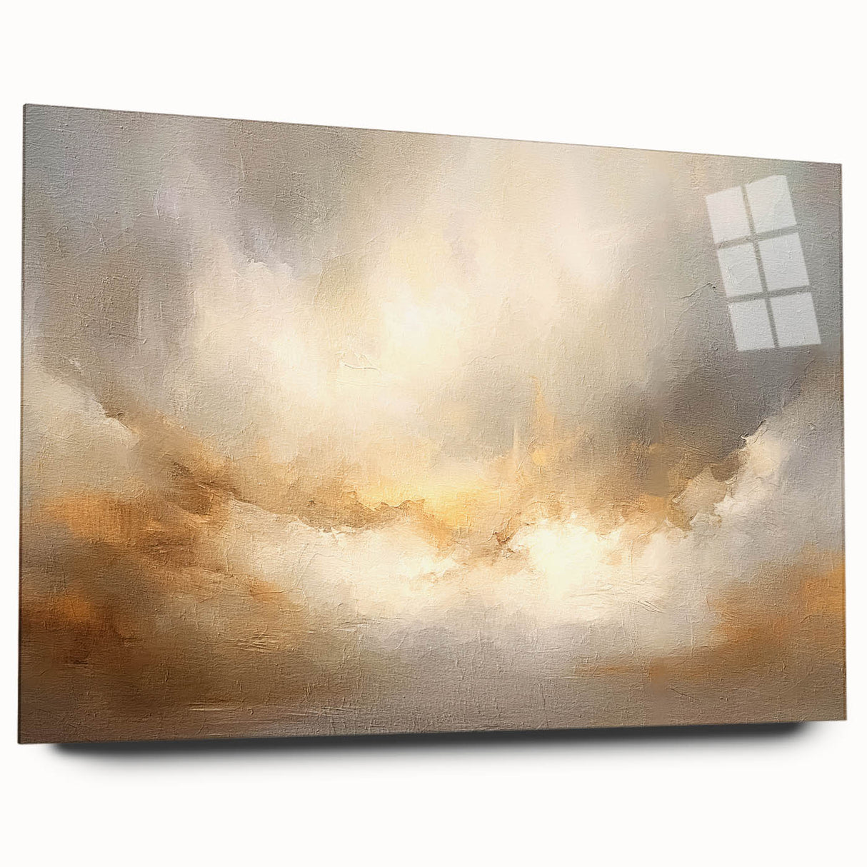 Abstract landscape wall art displayed in acrylic glass, showcasing vibrant colors and intricate details. The side view emphasizes the artwork's depth and modern aesthetic, ideal for contemporary home decor.