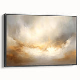 Framed canvas wall art featuring an abstract landscape design in muted earth tones, showcasing a black frame and side view perspective, ideal for modern home decor.