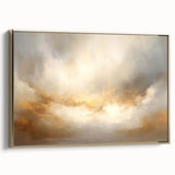Framed abstract landscape wall art featuring a vibrant gold and blue color palette, elegantly displayed in a modern setting, perfect for home decor.