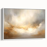 Framed abstract landscape wall art featuring serene pastel colors and a textured canvas surface, ideal for modern home decor, displayed in a stylish white frame.