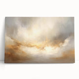 Abstract landscape wall art on stretched canvas, featuring vibrant colors and flowing forms, leaning against a neutral-toned wall, ideal for modern decor.