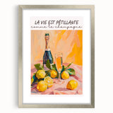 Extra large abstract art print with textured brush strokes in muted grays and blues, framed in silver.