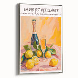 Framed canvas of a vintage poster featuring a colorful landscape painting, ideal for dining room decor.