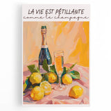 Large black and white stretched canvas of assorted kitchen utensils, ideal for kitchen wall art.