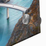 Close-up of a landscape bridge design on acrylic glass, showcasing vibrant colors and fine details, perfect for modern home decor and art enthusiasts.