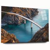 Acrylic glass landscape bridge design showcasing intricate details and vibrant colors, viewed from the side without pins, perfect for modern decor.