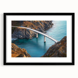Landscape bridge frame in a sleek black finish, showcasing a mat for added depth, ideal for highlighting artwork or photographs in modern decor.