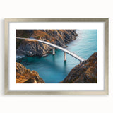 Silver landscape bridge frame with mat, showcasing a modern design perfect for home decor. Ideal for displaying artwork or photographs in a stylish setting.