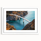 Landscape bridge frame with a white mat, showcasing a modern design ideal for home decor. The frame enhances artwork presentation with a clean aesthetic.