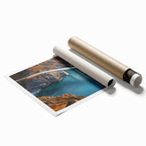 Landscape bridge rolled print showcasing a serene natural scene with vibrant colors, packaged in a durable cardboard tube for safe transport. Perfect for home decor enthusiasts seeking unique wall art.