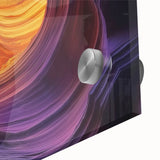 Close-up of vibrant landscape canyons artwork printed on acrylic glass, showcasing rich colors and intricate details that enhance modern home decor aesthetics.