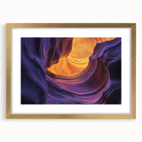 Framed landscape artwork showcasing majestic canyons in rich earth tones, accented with a gold mat and frame, perfect for home decor or office settings.
