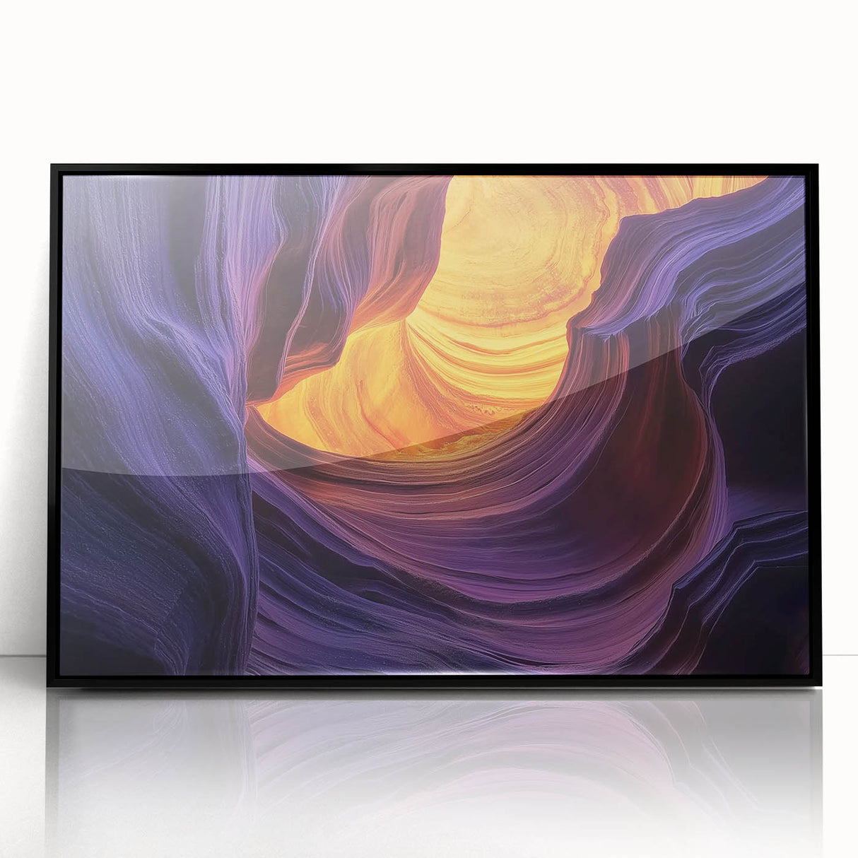 Framed acrylic wall art depicting a stunning landscape of canyons, featuring rich earthy tones and detailed textures, ideal for enhancing modern home decor.