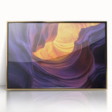 Framed acrylic artwork depicting a stunning landscape of canyons, with rich gold accents and vibrant colors, ideal for enhancing home decor and art collections.