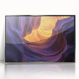 Framed acrylic artwork showcasing a stunning landscape of canyons, featuring vibrant colors and intricate details, perfect for enhancing any modern decor.