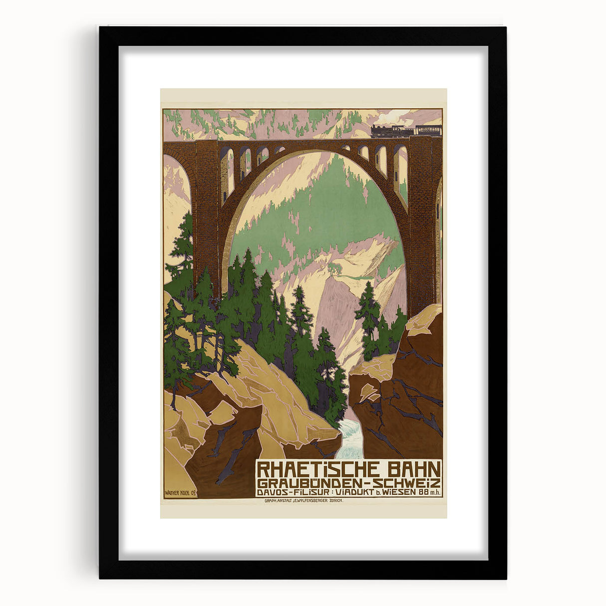 Vintage Switzerland Travel Poster - Rhaetian Railway Viaduct