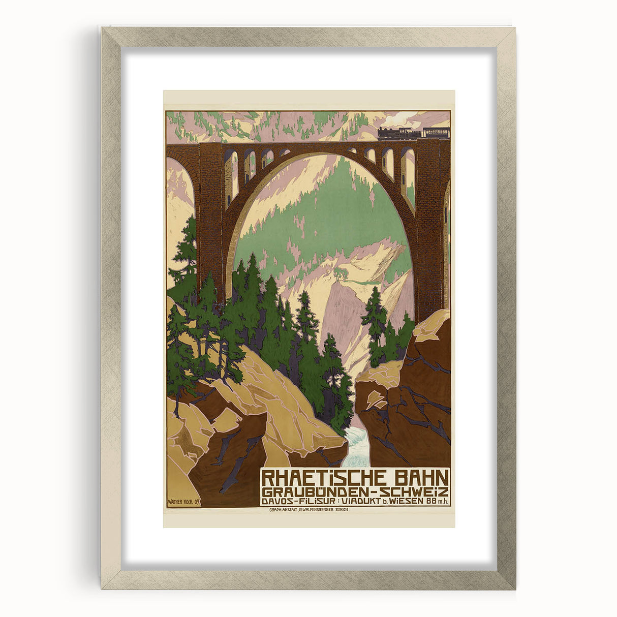 Vintage Switzerland Travel Poster - Rhaetian Railway Viaduct
