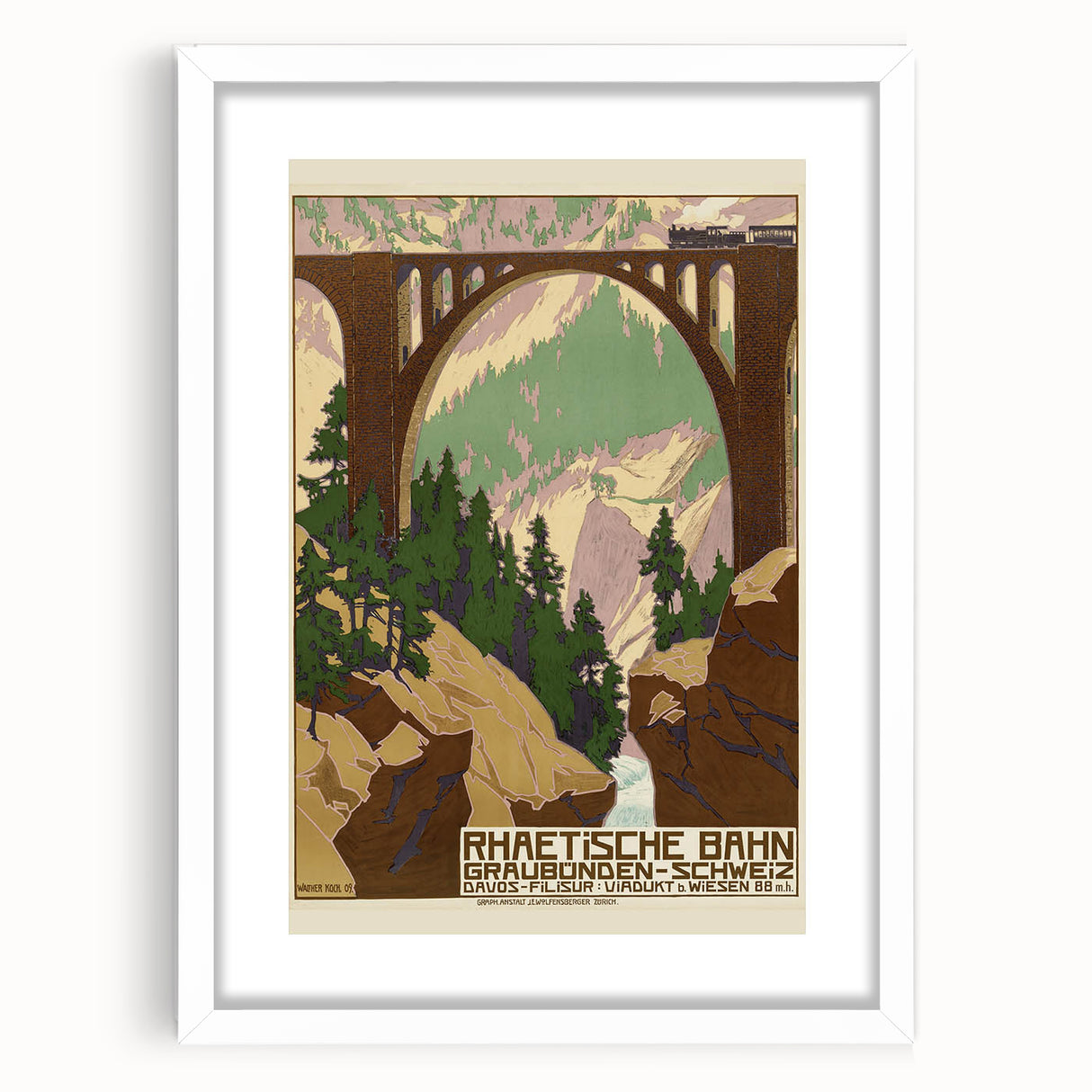 Vintage Switzerland Travel Poster - Rhaetian Railway Viaduct