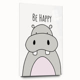 Be Happy Hippo Nursery Wall Art – Baby Room & Kids Decor Print