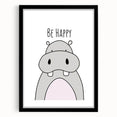 Be Happy Hippo Nursery Wall Art – Baby Room & Kids Decor Print