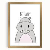 Be Happy Hippo Nursery Wall Art – Baby Room & Kids Decor Print