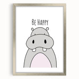 Be Happy Hippo Nursery Wall Art – Baby Room & Kids Decor Print