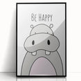 Be Happy Hippo Nursery Wall Art – Baby Room & Kids Decor Print