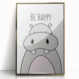 Be Happy Hippo Nursery Wall Art – Baby Room & Kids Decor Print