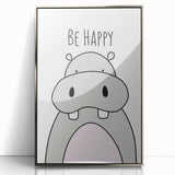 Be Happy Hippo Nursery Wall Art – Baby Room & Kids Decor Print
