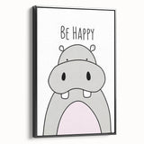 Be Happy Hippo Nursery Wall Art – Baby Room & Kids Decor Print
