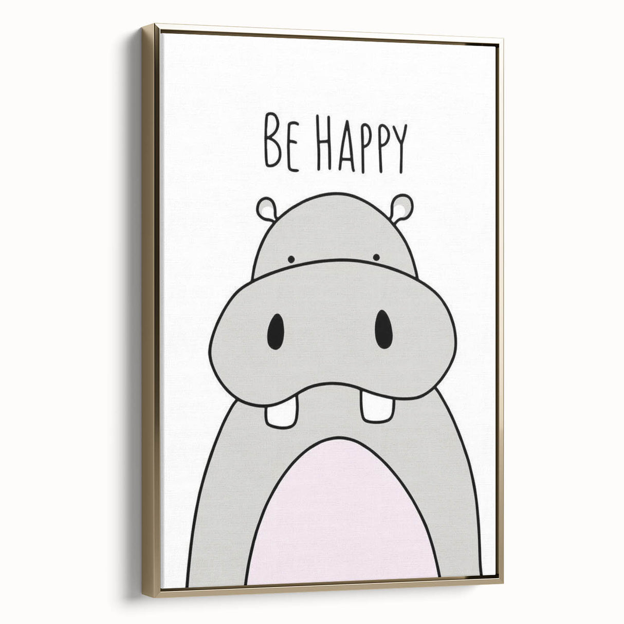Be Happy Hippo Nursery Wall Art – Baby Room & Kids Decor Print