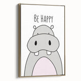 Be Happy Hippo Nursery Wall Art – Baby Room & Kids Decor Print