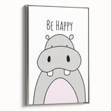 Be Happy Hippo Nursery Wall Art – Baby Room & Kids Decor Print
