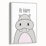 Be Happy Hippo Nursery Wall Art – Baby Room & Kids Decor Print