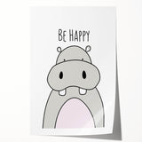 Be Happy Hippo Nursery Wall Art – Baby Room & Kids Decor Print
